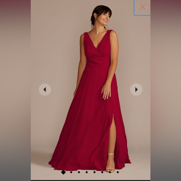 DAVID’S Bridal long chiffon surplice tank bridesmaid dress in Apple (red) Size 8 - Picture 1 of 5